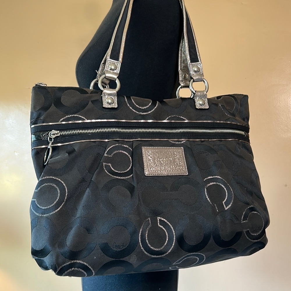 Coach Poppy Black Canvas Tote
